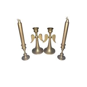 Vintage Lot 4 Holiday Brass Small Angel‎ & Denmark Brass Candlestick Holders
